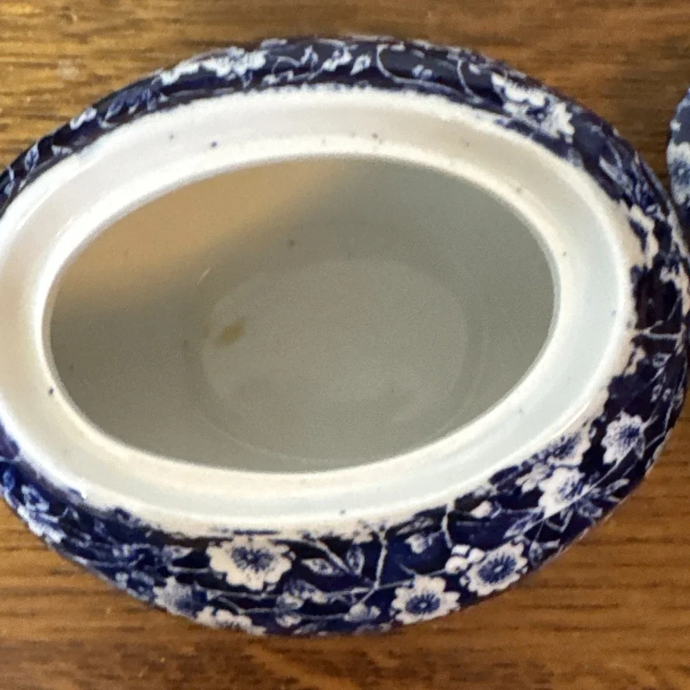 Vtg Royal Crownford Staffordshire Calico Blue Chintz Sugar Bowl & Creamer Set